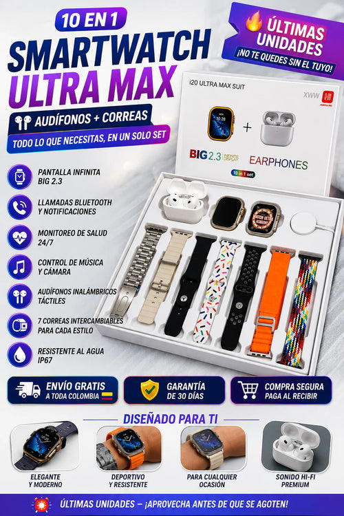 Audífonos + Smartwatch + 7 Pulsos + Protector + 🎁 ¡Regalo sorpresa!